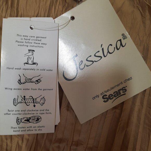 Vintage 90s Y2K Crinkle Blouse Deadstock With Tag Size L Beige Gold Wide Collar - Picture 5 of 6